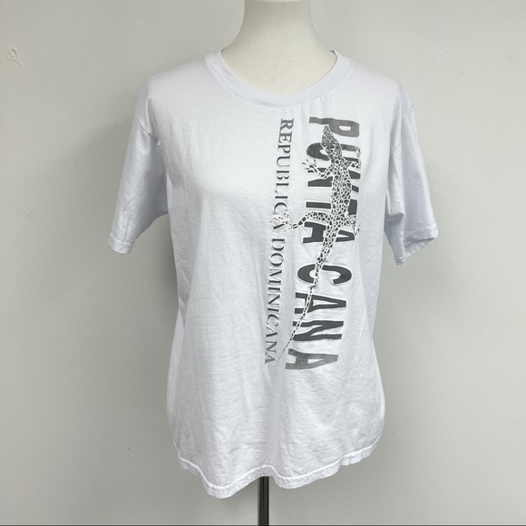 Punta Cana Republica Dominicana Lizard white graphic tee Sz L - Picture 7 of 7